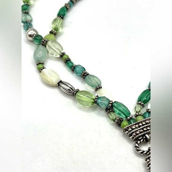 Napier Silver Tone Beaded Necklace Blue Green White Beads Lariat Style Necklace - Picture 9 of 11